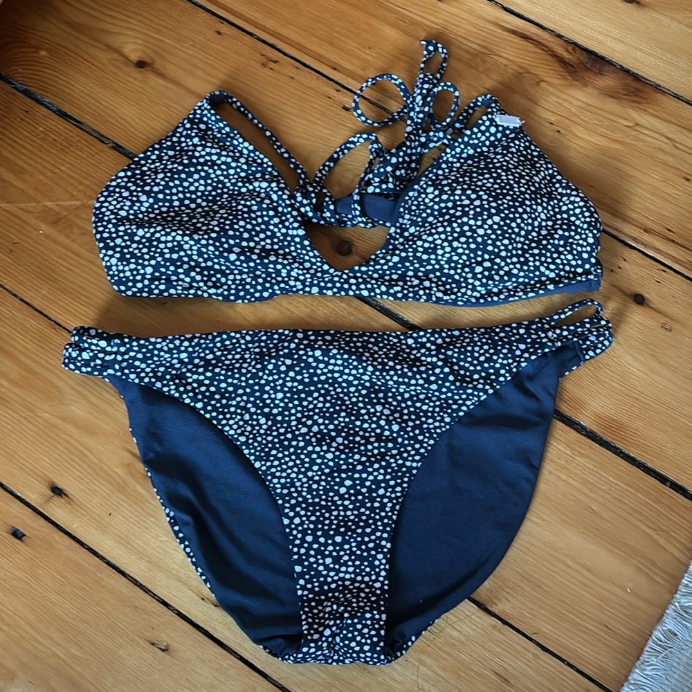 Super cute baby blue and white spotted two piece bikini